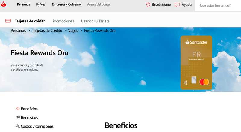 Tarjeta de crédito Fiesta Rewards Oro de Santander