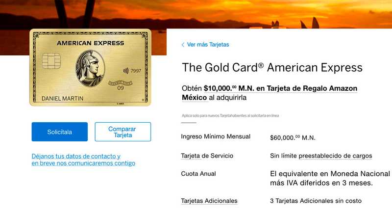 Tarjeta de crÃ©dito The Gold Card de American Express