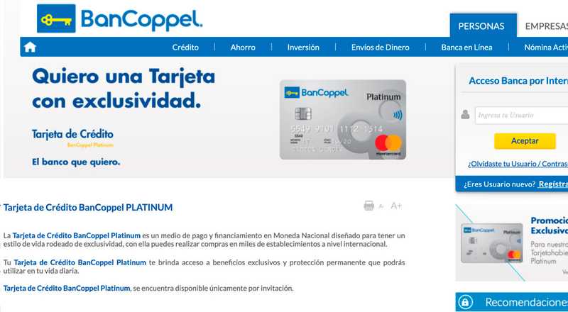 Tarjeta de crédito Platinum de Bancoppel