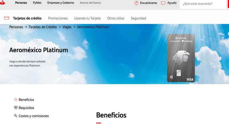 Tarjeta de crédito Aeroméxico Platinum de Santander