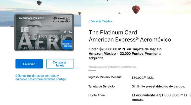 Tarjeta de crédito The Platinum Card Aeroméxico de American Express