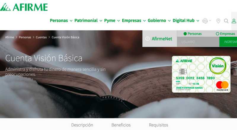 Tarjeta de débito Visión Básica de Afirme