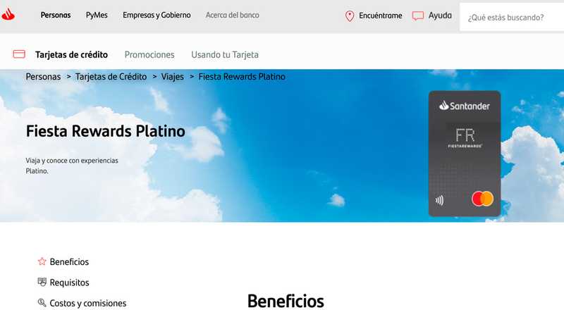 Tarjeta de crédito Fiesta Rewards Platino de Santander