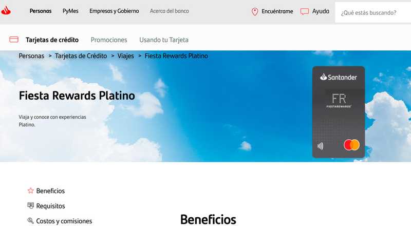 Tarjeta de crédito Fiesta Rewards Platino de Santander