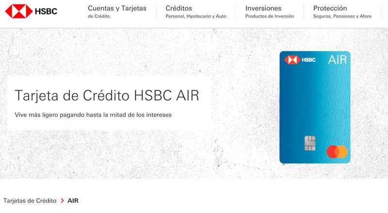 Tarjeta de crÃ©dito AIR de HSBC