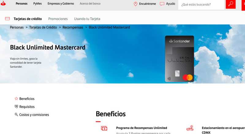 Tarjeta de crédito Black Unlimited Mastercard de Santander