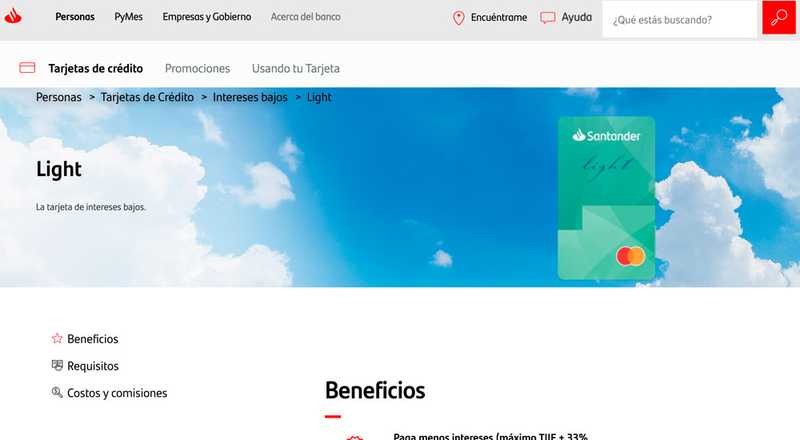 Tarjeta de crédito Light de Santander