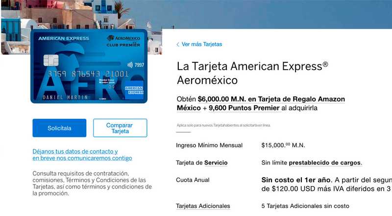 Tarjeta de crédito Aeroméxico de American Express