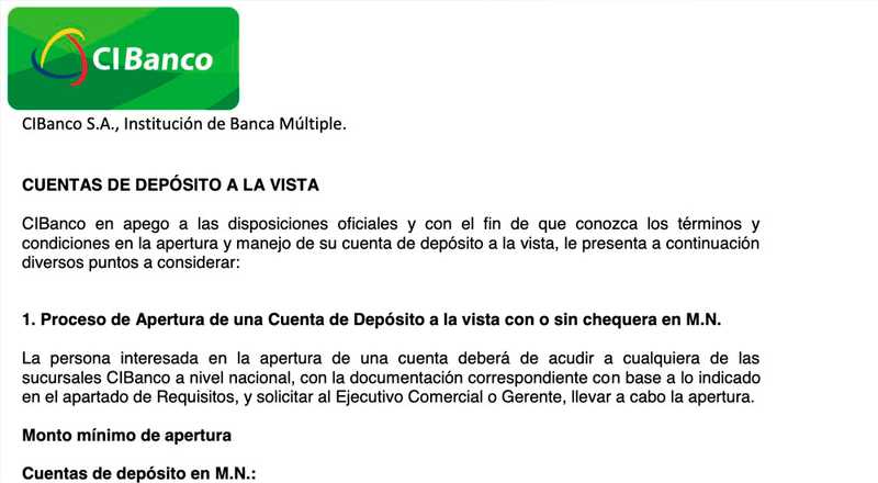 Cuenta Depósito a la vista de CIBanco