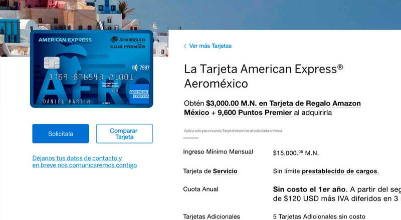 Tarjeta de crédito The Gold Card Aeroméxico de American Express