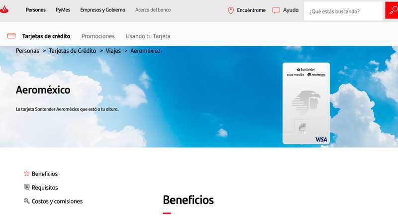 Tarjeta de crédito Aeroméxico de Santander