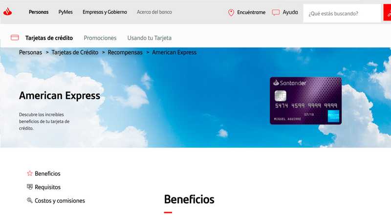 Tarjeta de crÃ©dito American Express de Santander