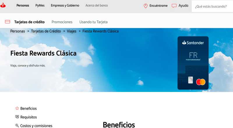 Tarjeta de crédito Fiesta Rewards Clásica de Santander