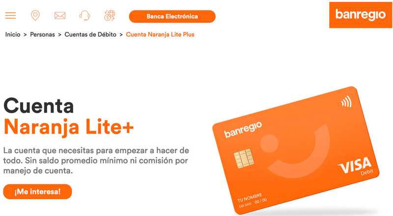 Cuenta Naranja Lite plus de Banregio