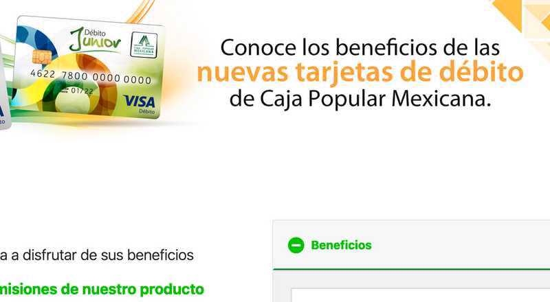 Tarjeta de débito JR de Caja Popular Mexicana