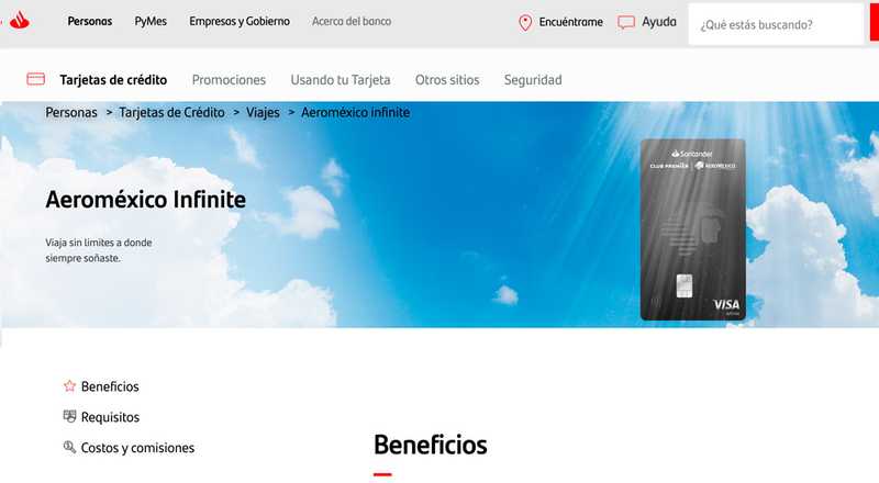 Tarjeta de crédito Aeroméxico Infinite de Santander