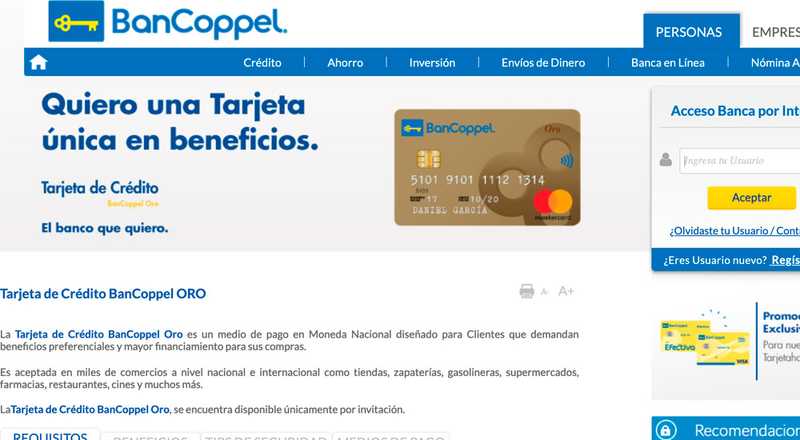 Tarjeta de crédito Oro de Bancoppel