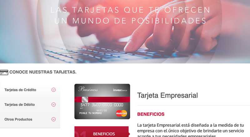 Tarjeta de crédito Empresarial de Invex